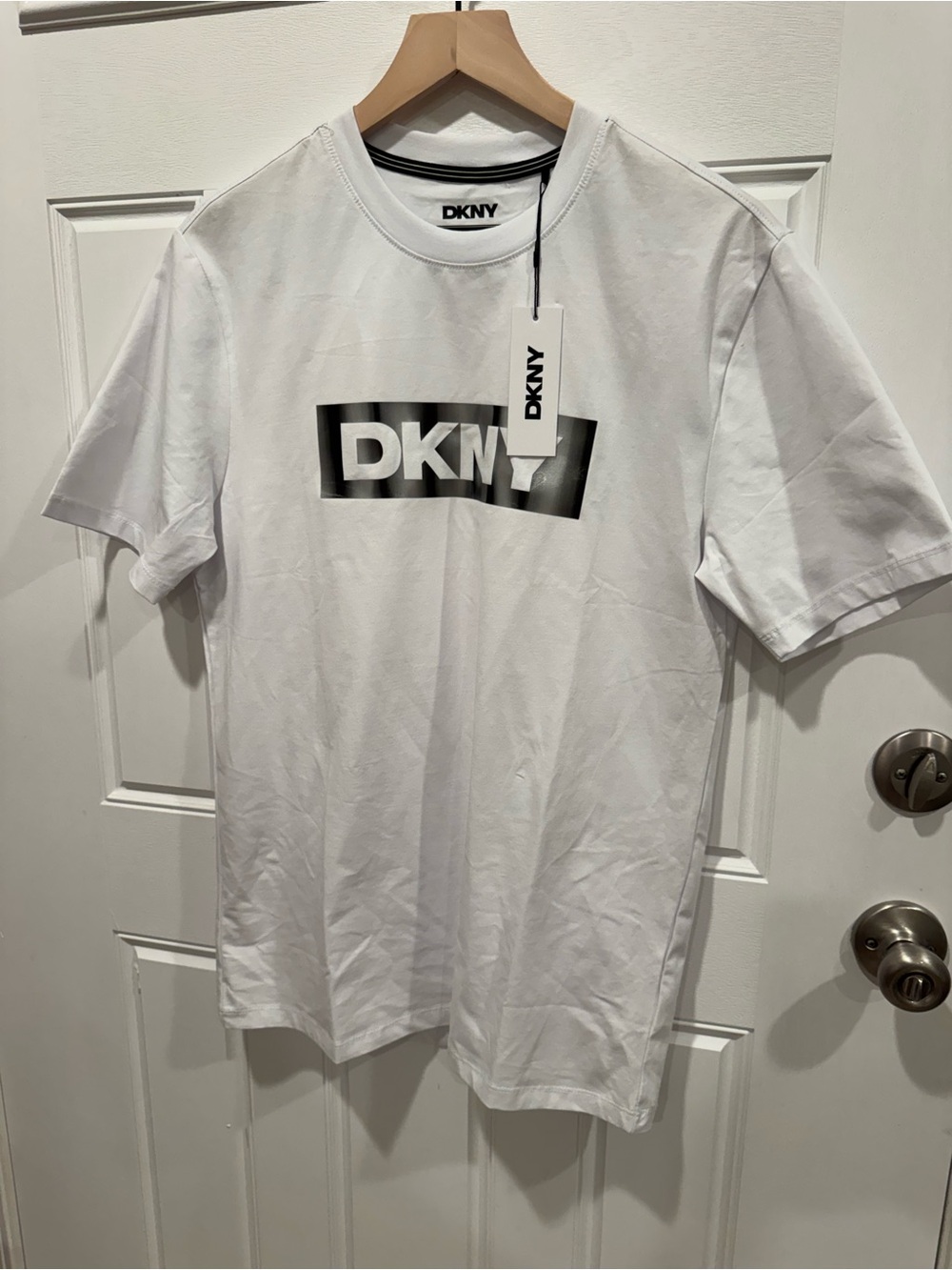 DKNY White Short Sleeve Tee with Black Logo